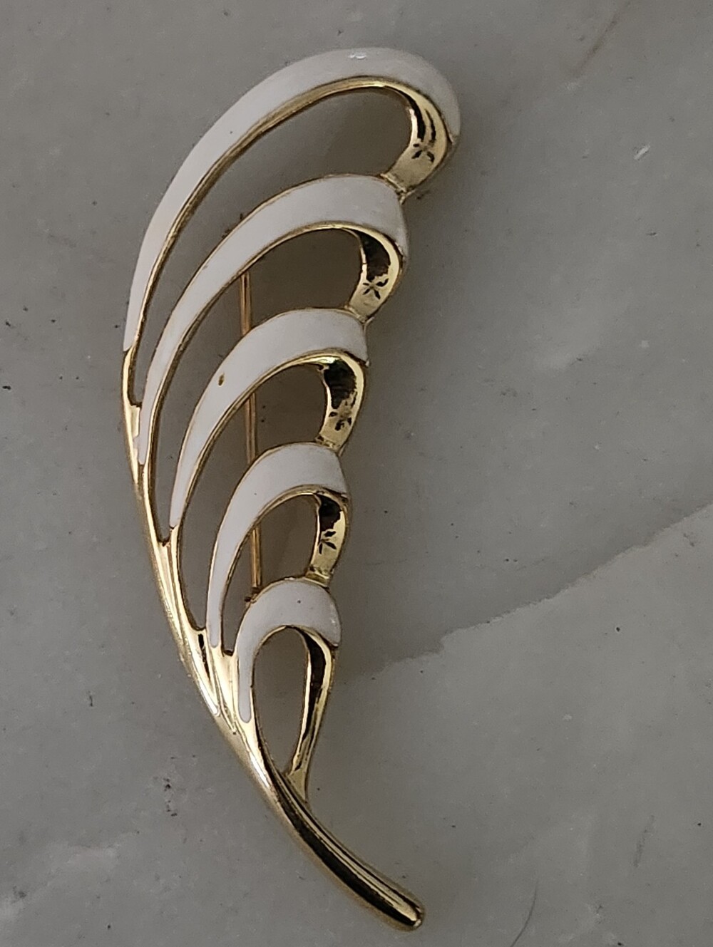 Elegant Gold Tone and White Enamel Leaf Brooch - Women Jewelry